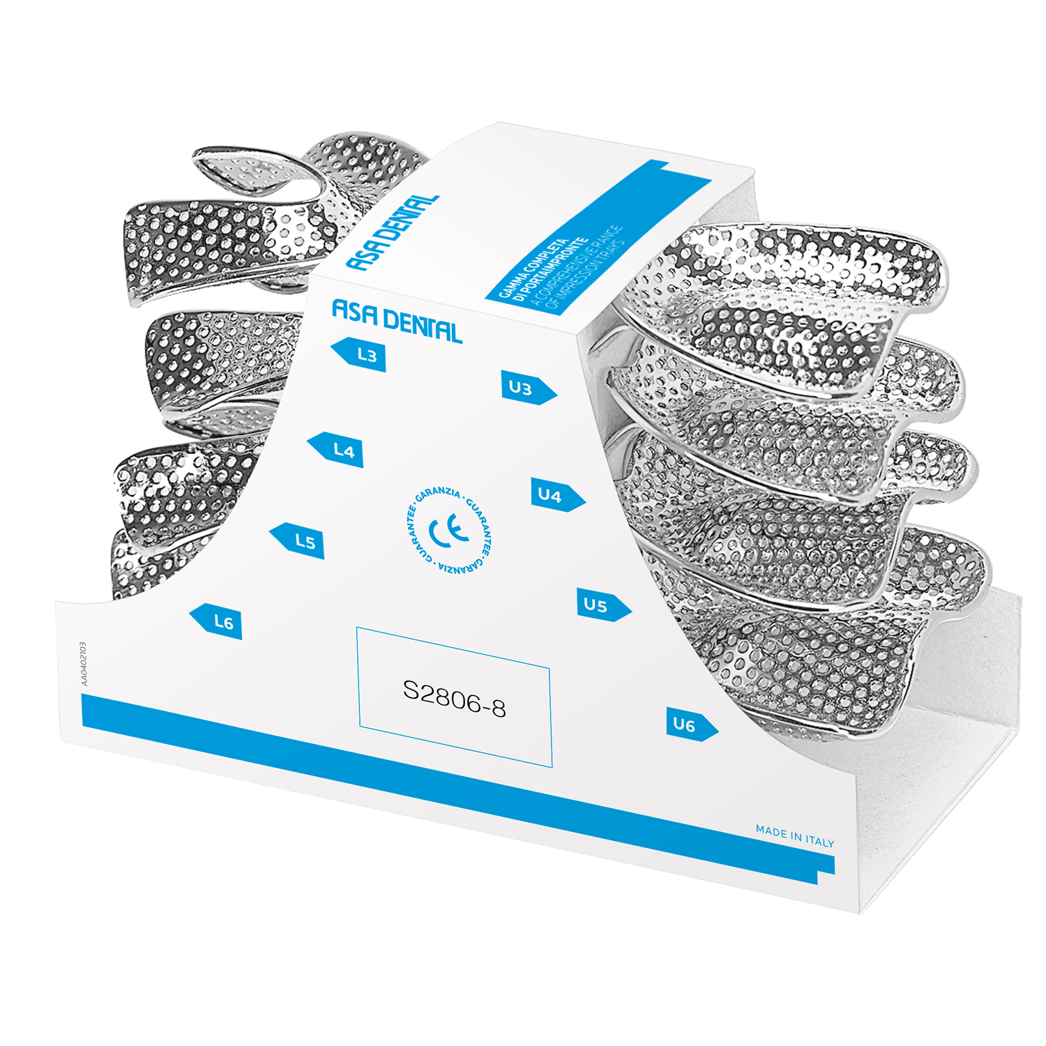 Ложки слепочные перфорированные с бортиками, набор 8 шт S2806-8
