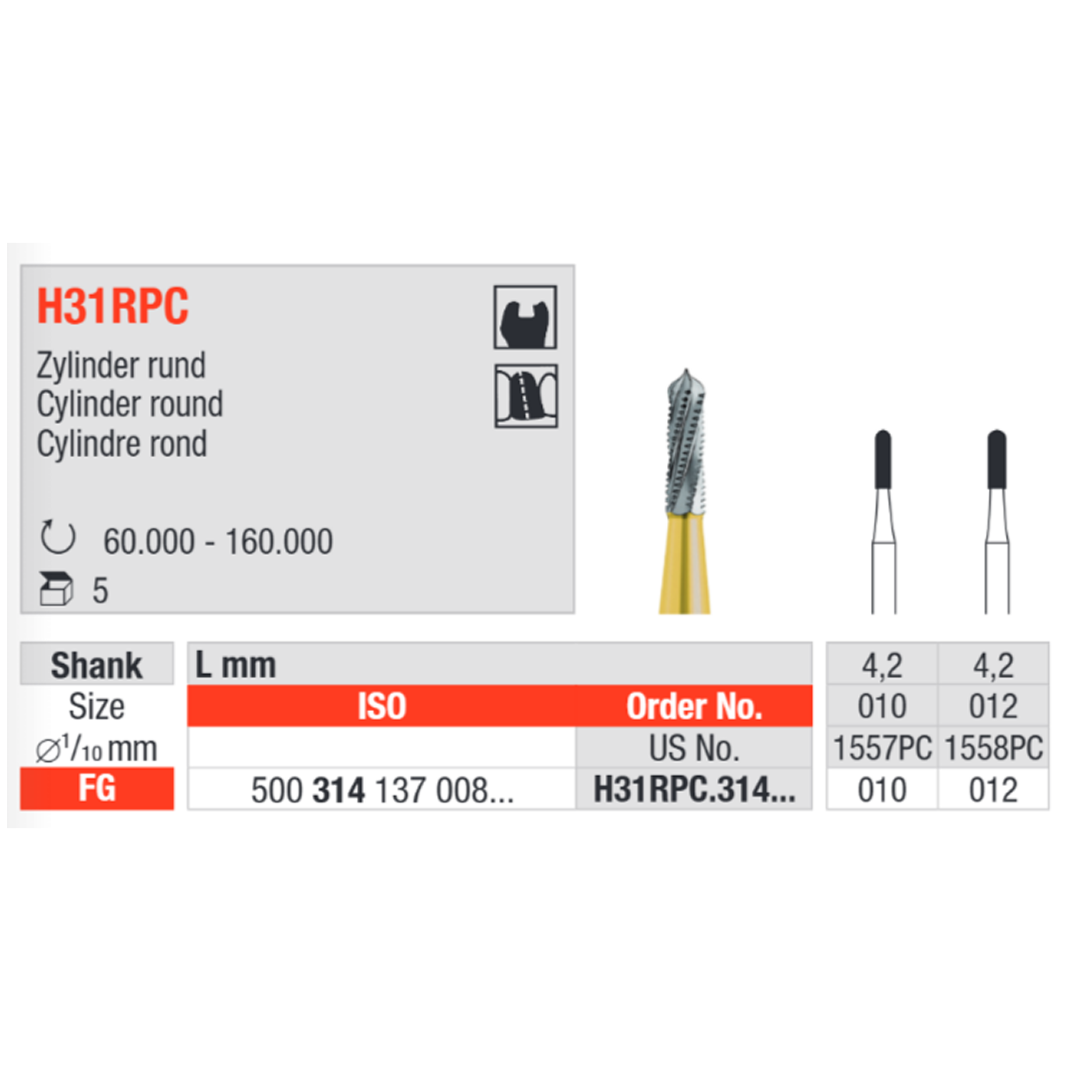 Боры твердосплавные H31RPC таблица